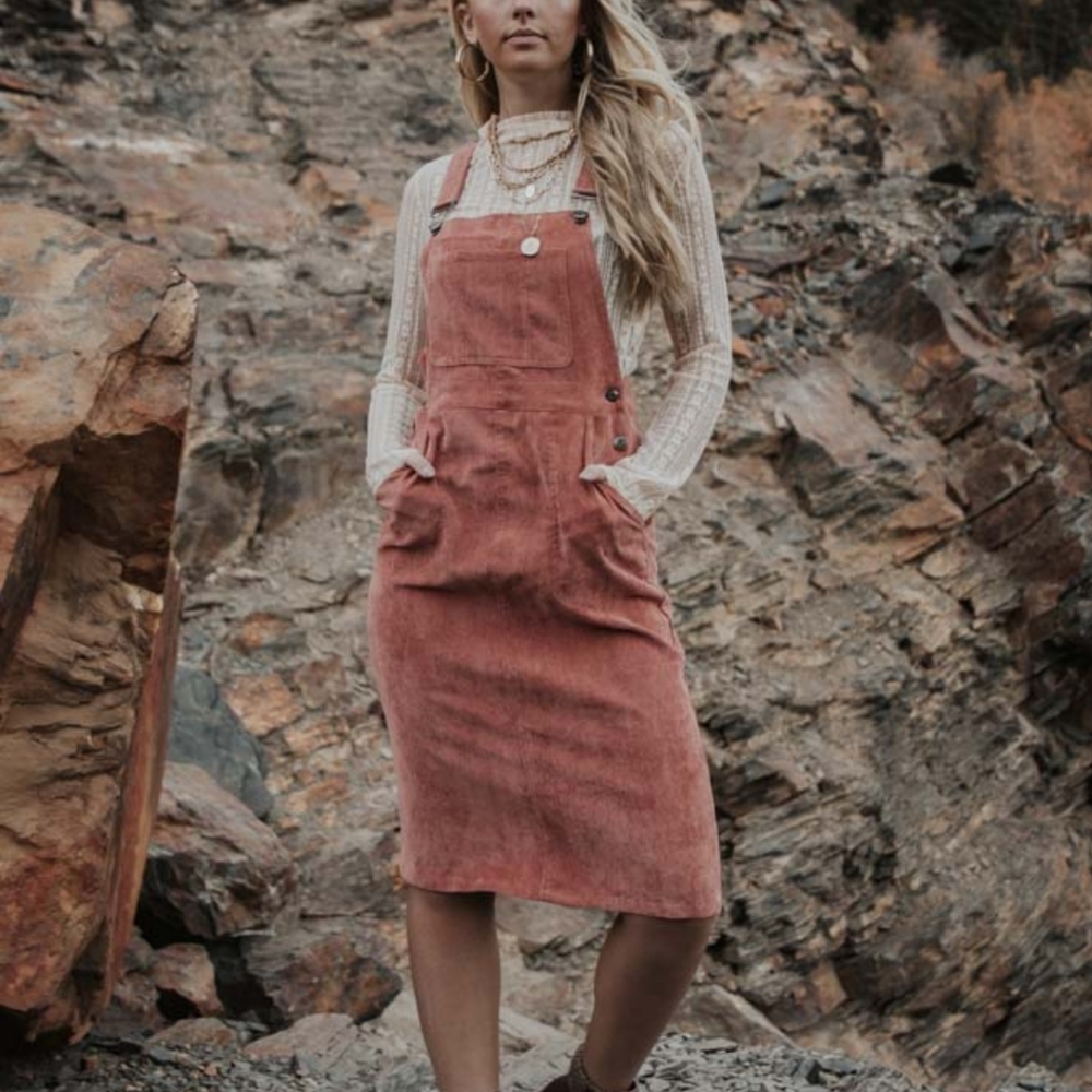 ISO! BOHME PINK corduroy OVERALL DRESS